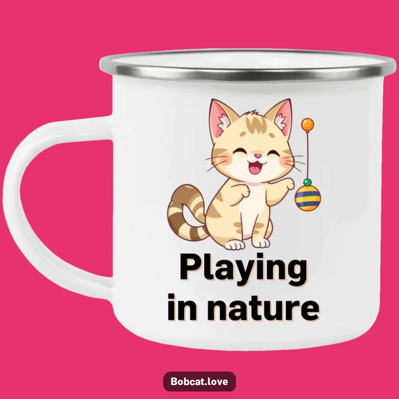 Durable Funny Cheerful Bobcat Camping Mug - Rugged & Playful Outdoor Companion