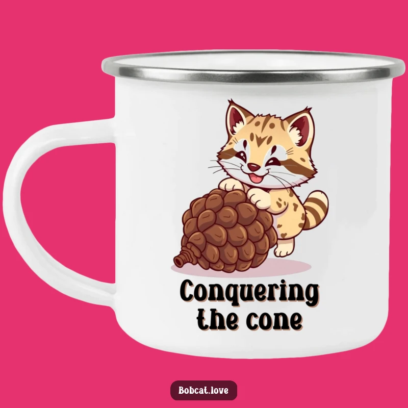 Funny Bobcat Pinecone Pounce Camping Mug: Rugged Humor for Outdoor Adventures
