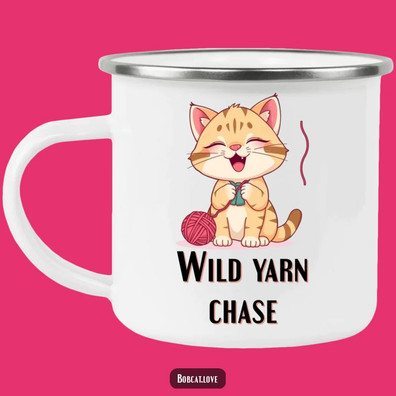Funny Bobcat Yarn Ball Camping Mug: Playful Companion for Outdoor Fun