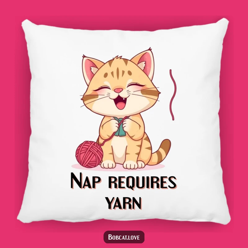 Funny Bobcat Yarn Ball Pillow: Cozy Comfort for Cat Lovers