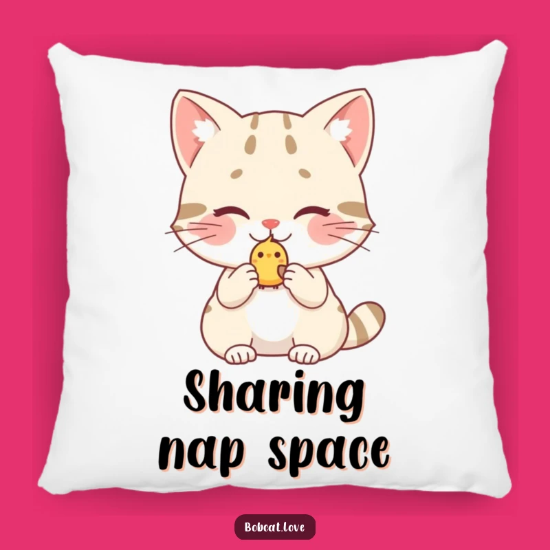 Funny Bobcat Birdy Offering Pillow: Cozy Comfort for Kind Souls