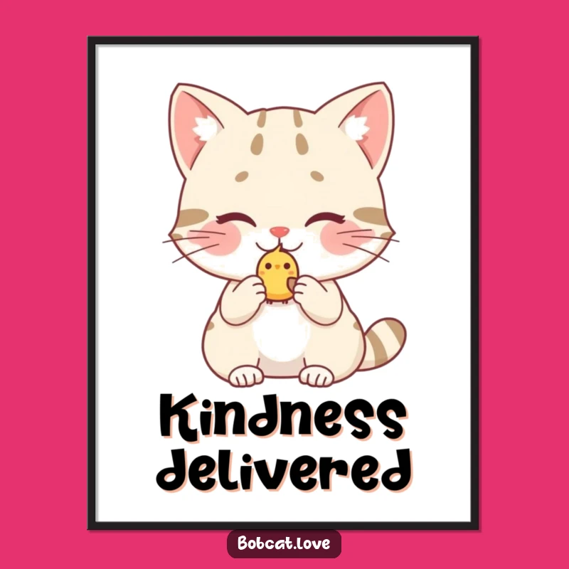 Funny Bobcat Birdy Offering Digital Art: Instant Download for Kind Smiles