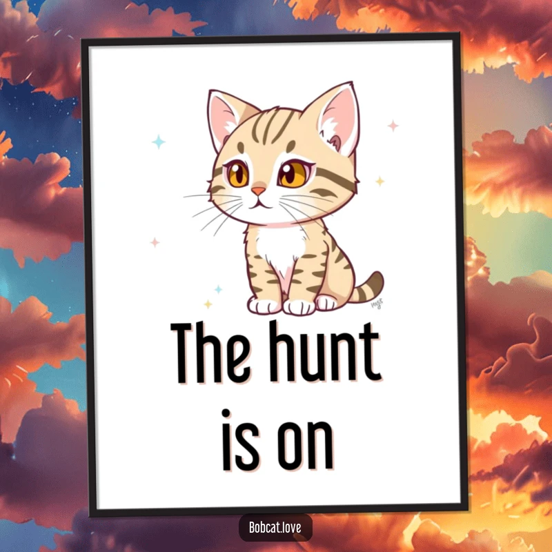 Funny Bobcat Digital Art Print: A determined bobcat humorously watching a distant flicker of movement, capturing intense focus and wild instinct for wall art.