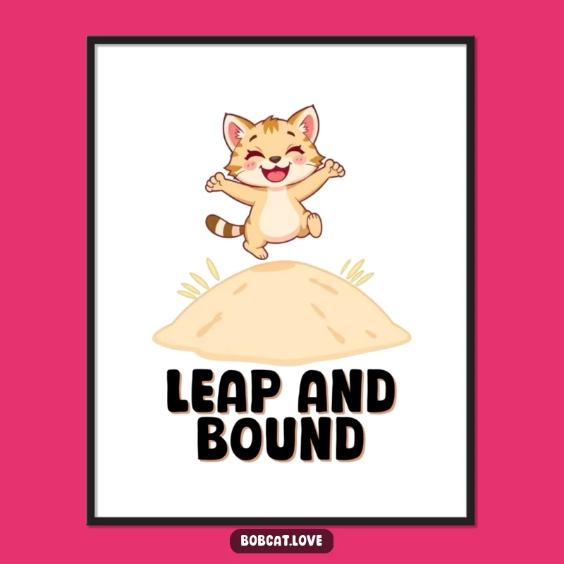 Funny Bobcat Dune Digital Art: Printable Feline Leaping, Instant Desert Funny Gift