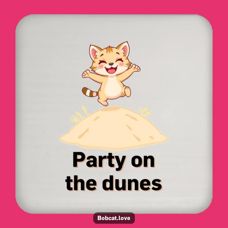 Funny Bobcat Dune Coaster: Protect Surfaces with Leaping Feline, Cute Desert Funny Gift