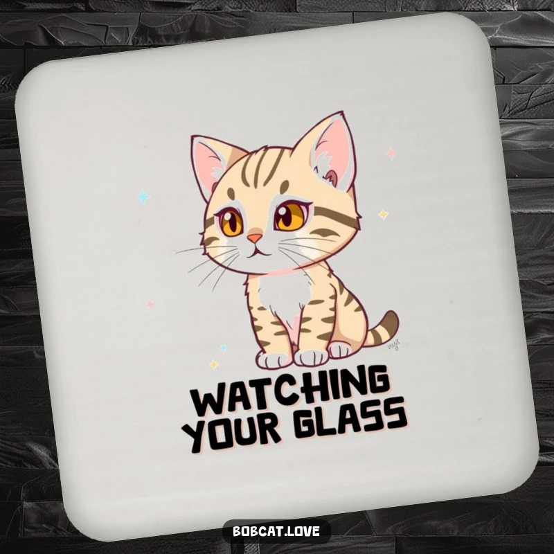 Funny Bobcat Coasters: Determined bobcats humorously watching distant movements, adding focused protection and a touch of wildlife to your tables.
