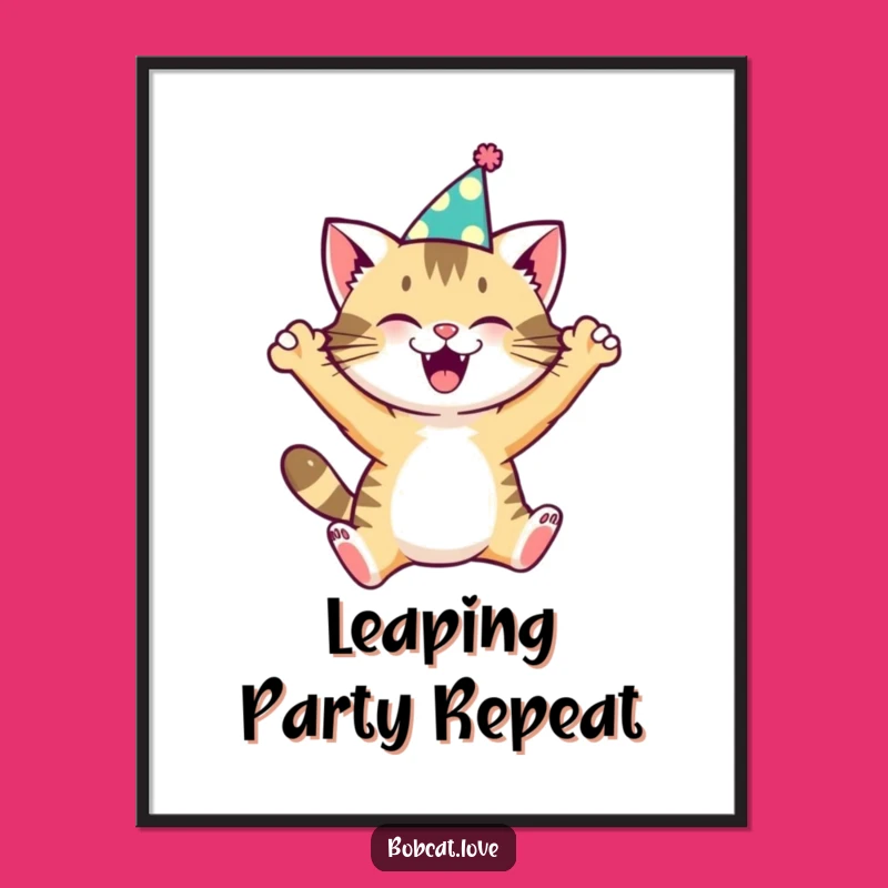 Funny Bobcat Party Poster - Vibrant & Hilarious Wall Art Gift for Cat Fans