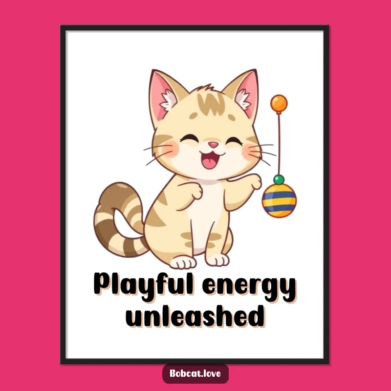 Funny Cheerful Bobcat Poster - Vibrant Wall Art for Playful Spaces
