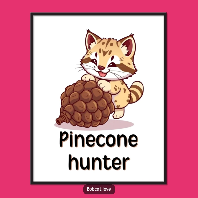 Funny Bobcat Pinecone Pounce Poster: Hilarious Wildlife Art for Home Decor