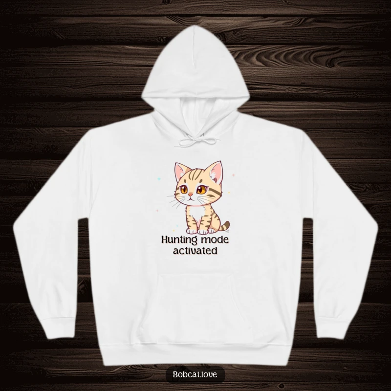 Funny Bobcat Hoodie: A determined bobcat intently watching a distant flicker of movement, designed for those who appreciate focus and a touch of wild humor.