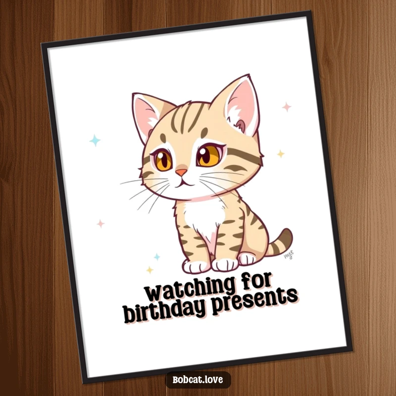 Funny Free Printable Bobcat Wall Art: Determined bobcat intently watching, capturing a moment of raw, humorous wilderness.