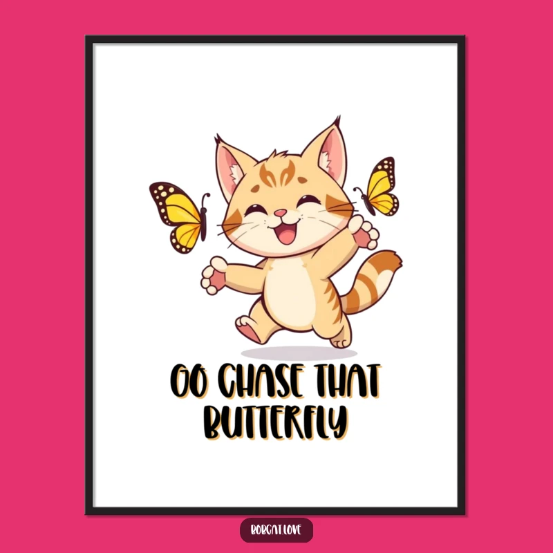 Free Printable Wall Art: Energetic Bobcat Butterfly Chase, Hilarious Downloadable Decor!
