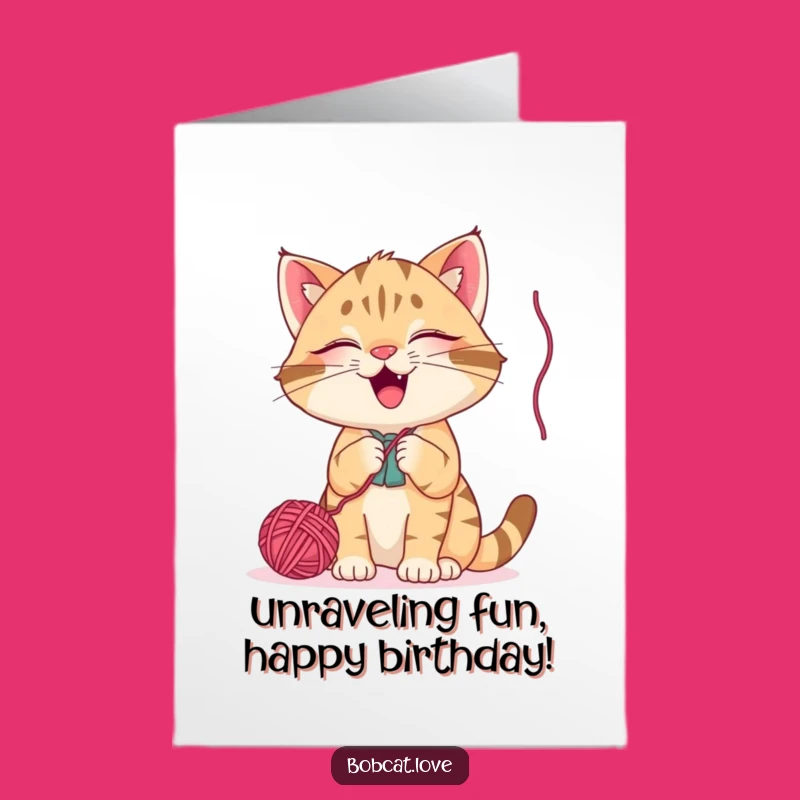 Free Printable Bobcat Birthday Card: Giggling Yarn Fun for a Playful Celebration