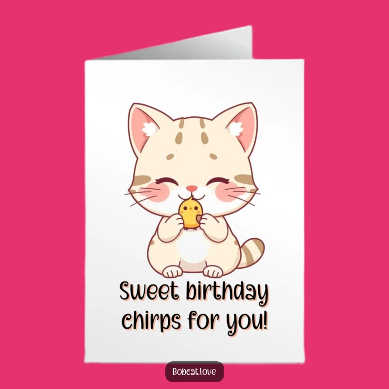 Free Printable Bobcat Birthday Card: Shy Birdy Gift for a Sweet Celebration