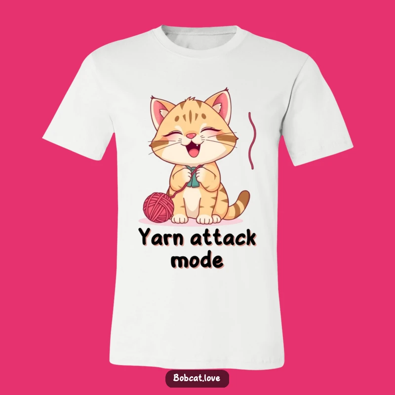 Funny Bobcat Yarn Ball T-Shirt: Hilarious Cat Tee for Playful Fun